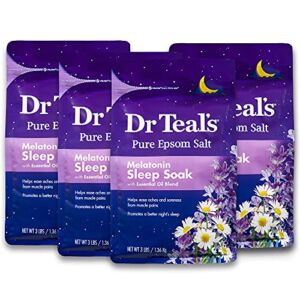 Dr Teal’s Pure Epsom Salt, Melatonin Sleep Soak With Essential Oil Blend, 3 Pound (Pack of 4)