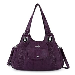 Angelkiss Purses and Handbags for Women Washed Vegan Leather Crossbody Hobo Satchel Shoulder Tote Purse PURPLE