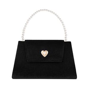 Mulian LilY Women Velvet Clutch Purse Pearl Top Handle Handbag Classic Wedding Party Prom Evening Bag Black M528