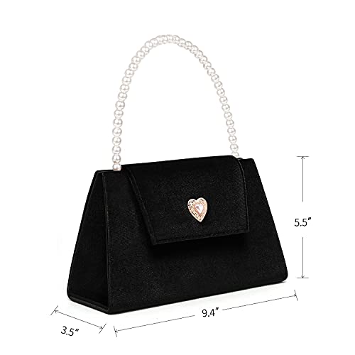 Mulian LilY Women Velvet Clutch Purse Pearl Top Handle Handbag Classic Wedding Party Prom Evening Bag Black M528 | The Storepaperoomates Retail Market - Fast Affordable Shopping