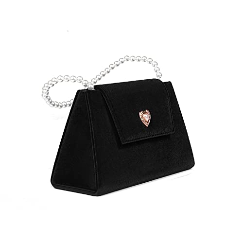 Mulian LilY Women Velvet Clutch Purse Pearl Top Handle Handbag Classic Wedding Party Prom Evening Bag Black M528 | The Storepaperoomates Retail Market - Fast Affordable Shopping