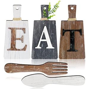Jetec Cutting Board Eat Sign Set Hanging Art Kitchen Eat Sign Fork and Spoon Wall Decor Rustic Primitive Country Farmhouse Kitchen Decor for Kitchen and Home Decoration ()