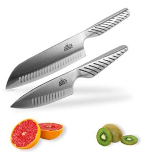 EaZy MealZ Super-Max Sharpness 2 Piece Knife Set | Stainless Steel | Non-Slip Comfort Grip | Professional Quality | All-Purpose | 7” Santoku & 4” Chef’s Knife
