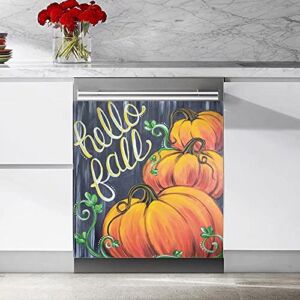 Hello Fall Harvest Autumn Dishwasher Door Cover Magnetic Sticker,Halloween Pumpkin Kitchen Fridge,Washers,Cabinets Vinyl Magnet Panel Decal Home Decor 23 W x 26 H inches