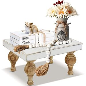 Ameuphercy Decorative Tray Riser Display Stand for Coffee Bar Table Decor Rustic Centerpiece Tray Counter Organizer for Kitchen Farmhouse Pedestal Stand Farmhouse, White with Brown