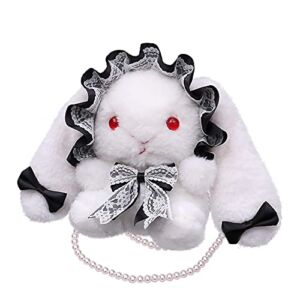 SUVCOTIN Women Plush Bunny One Shoulder Crossbody Bag Lolita Rabbit Bag for Kids Gift, Black