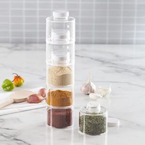 Seasoning Tower 6Pcs Stackable Portable Transparent Plastic Refillable Sugar Salt Spice Storage Tower for Kitchen Condiment Home Transparent