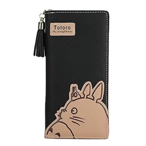 SQX Totoro Wallets Women Wallets Cartoon Card Holder Coin Purse Zipper and Hasp Clutch Long Wallet (Color : Black), 19x9x3cm