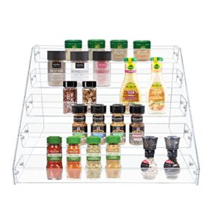 PMMASTO Tiered Spice Rack, Seasoning Organizer, Clear Acrylic Vertical Shelves Can Organizer for Countertop, Cabinet, Pantry, Kitchen Organization & Storage – 5 Tier