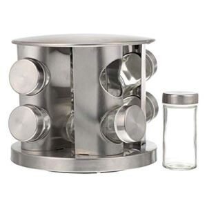 DOITOOL 1 Set Rotating Spice Rack Stainless Steel Swivel Round BBQ Condiment Spice Tower Glass Sugar Pepper Jar Bottle with Steel Lid for Home Kitchen