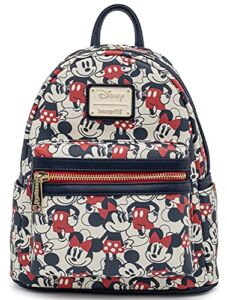 Loungefly Disney Mickey Minnie Mouse Mini Backpack Handbag AOP Red Navy