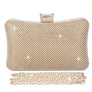 Pinprin Ladies Sparkly Crystal Diamante Evening Bag Wedding Clutch Party Bag Womens Handbag (Golden)