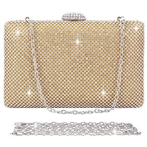 Pinprin Evening Clutch Bag for Women Prom Party Wedding Purse Sparkly Crystal Rhinestones Ladies Handbag (Golden)
