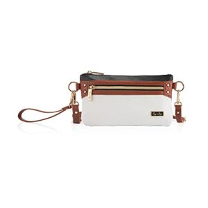 Itzy Ritzy Boss Pouch Wristlet, Crossbody and Belt Bag; Includes Crossbody Strap & Wristlet Strap; Features 6 Card Slots & 2 Zippered Pockets, Coffee & Cream