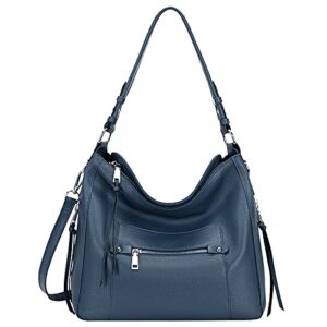 Over Earth Hobo Purses and Handbags for Women Genuine Leather Shoulder Bag Crossbody Purse(O171E Blue)