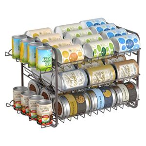 Bextsrack Can Rack Organizer for Pantry, Stackable Can Storage Holder with Side Basket Holds Up to 42 Cans for Kitchen Pantry Cabinet – Bronze
