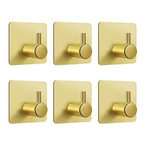 VAEHOLD Gold Adhesive Hooks , Heavy Duty Wall Hooks Waterproof Aluminum Hooks for Hanging Coat, Hat, Towel, Robe, Key, Clothes, Towel Hook Wall Mount for Home, Kitchen, Bathroom, Office (6, Gold)