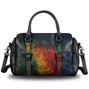 Genuine Leather Satchel Purse for Women Retro Cowhide Handmade Top Handle Handbag Designer Crossbody Bag Purse (Multicolor)