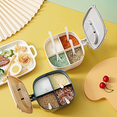 LAPUTA Seasoning Box- 4 Grids Eco-friendly Cartoon Style Plastic Salt Organizer Box for Home Kitchen Room Camping (Grey) | The Storepaperoomates Retail Market - Fast Affordable Shopping