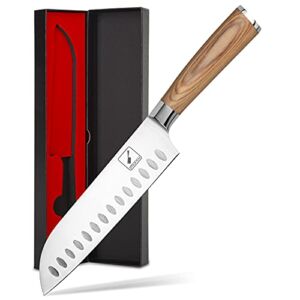 imarku Santoku Knife 7 inch Kitchen Knife Ultra Sharp Asian Knife Japanese Chef Knife – German HC Stainless Steel 7Cr17Mov – Ergonomic Pakkawood Handle, Best Choice for Home Kitchen (Gold)