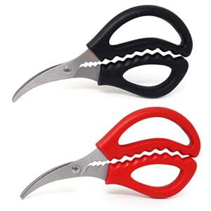 Honbay 2PCS Multifunctional Stainless Steel Shears Kitchen Seafood Scissors Fish Crab Shrimp Lobster Scissors Seafood Peeling Tools for Home (2 Color, 6″)