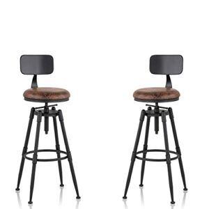 MSMV 27-35 Inch (Set of 2) Vintage Industrial Bar Stool-Farmhouse Swivel Bar Stool-Swivel Kitchen Island Dining Chair-Kitchen Counter Height Adjustable Pipe Stool-Cast Steel Stool