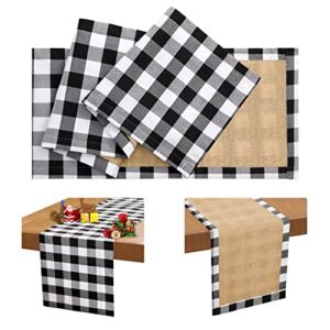 LuoluoHouse Buffalo Plaid Table Runner Christmas Table Runner Black and White Checked Table Runners for Farmhouse Plaid Table Decorations Outdoors Decor Kitchen Table Cover 14x84inch