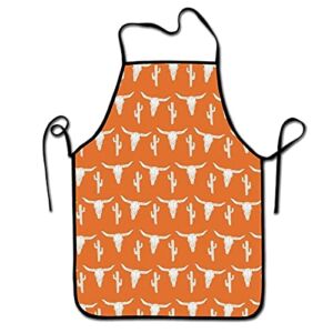 Longhorn Cattle Cow Texas Skull Cactus Home Kitchen Apron Chef Apron for Durable Creative Pinafore Men Women Kitchen Cooking Baking BBQ Apron 20.5″x28.4