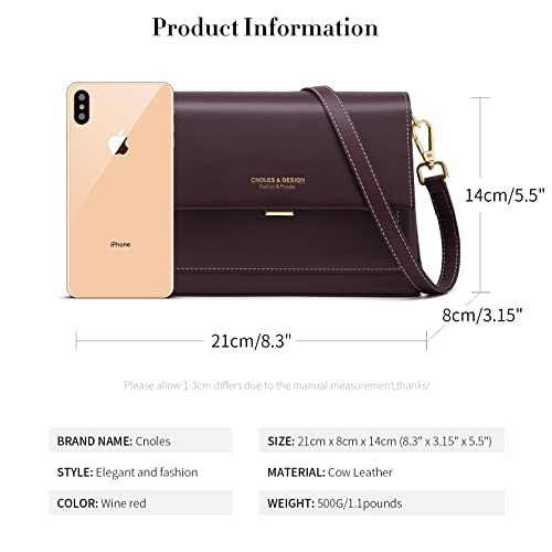 Cnoles Crossbody Purse for Women Trendy Bag Genuine Leather Shoulder Cell Phone Bags Wallet Handbags Wine Red | The Storepaperoomates Retail Market - Fast Affordable Shopping