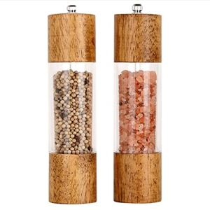 LTJX Salt and Pepper Mill Set Wooden Salt and Pepper Grinders Salt and Pepper Shakers with Acrylic Visible Window Ceramic Grinding Core for Professional and Home Kitchen Use,8in