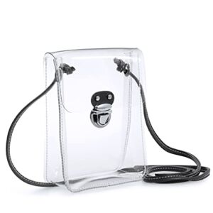HOXIS Clear PVC Small Crossbody Bag for Stadium Approved Womens Purse Transparent Shoulder Bag Cell Phone Pouch (Black)