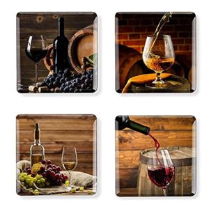 Fridge Magnets Square Red Wine and Grape Refrigerator Magnets Kitchen Magnets Whiteboard Magnet Gifts for Housewarming Home Decorations Classroom Locker Magnets Whiteboard 2 Inches Set of 4