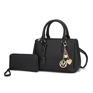 MKF Collection Satchel Bag for Women’s Crossbody Handbag Vegan Leather Top-Handle, Wristlet Wallet Purse Set Black
