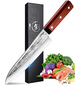 TOMBRO Japanese Chef Knife – 8″ Gyuto Japanese Kitchen Knife, High Carbon Steel Sashimi Knife, Hand Forged Knife with Rosewood Handle for Fruit Meat Vegetables Cutting in Home Kitchen and Restaurant…