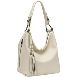 CHERISH KISS Soft leather Purses and Handbags Hobo Bags for Women Large Shoulder Bag with Tassel(K2 Beige-1)