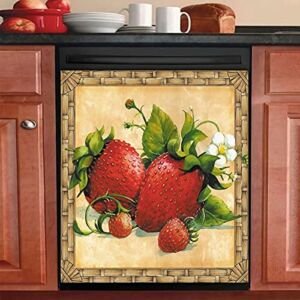 Homa Strawberries Decorations Magnetic Dishwasher Cover Panel Fruit Fridge Magnets Refrigerator Cute Vinyl Stickers Kitchen Home Decor Farmhouse 23Inch W x 26Inch H, 23InchWx26InchH