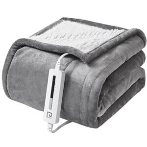 EHEYCIGA Heated Blanket Electric Blanket Throw – Heating Blanket with 5 Heating Levels & 4 Hours Auto Off, Soft Cozy Sherpa Washable Blanket with Fast Heating, 50 x 60 Inches, Grey