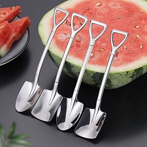 Dessert Spoon Set, 4 Pcs 4.8″ Shovel Shape Stainless Steel Spoons, Ice Cream Fruit Spoon for Home, Kitchen or Restaurant