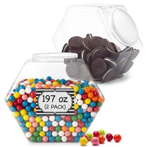 197-Ounce Plastic Candy Jars (2 Pack) Wide Mouth PVC Cookie Jars with Snap-On Lids – Shatter-Proof Pantry Containers – Clear Hexagon Storage Jars for Laundry Detergent, Toys, Tool Parts – Stock Your Home
