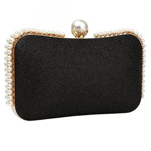 Womens Clutch Pearls Evening Bag Wedding Party Purse and Shoulder Handbag (Black)