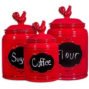 MosJos Canisters Set of 3 (Red-Rooster Design)