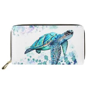 Xhuibop Cartoon Sea Turtle Wallet Clutch Purses for Women Holiday Gifts Long Wallets Zipper Around for Teen Girls Travel Money Bag Cash Storage Holder Coin Pocket
