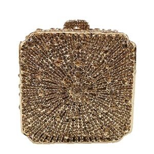 Cute Women Crystal Box Clutch Evening Bags Wedding Party Cocktail Rhinestone Handbags and Purses (Mini Square,Gold)