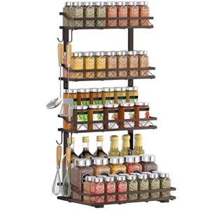 Bextsrack 4 Tier Spice Rack Organizer for Countertop, Seasoning Jars Storage Organizer with 4 Hooks for Kitchen Pantry, Bronze