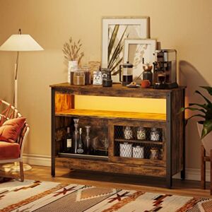 Bestier Farmhouse Buffet Cabinet Coffee bar with LED Decor Coffee Bar Table with Adjustable Shelves Storage Cabinet with Open Compartment Console Table Cupboard