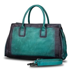 Genuine Leather Top Handle Handbag Satchel for Women Handmade Vintage Handbags Purse Retro Cowhide Crossbody Hobo Bag Purses (Cyan)