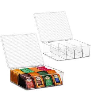 2 Pack Large Stackable Plastic Tea Bag Organizer – Storage Bin Box for Kitchen Cabinets, Countertops, Pantry – Holds Beverage Bags, Cups, Pods, Packets, Condiment Accessories Holder