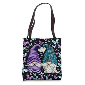 Suicide Prevention Cute Butterfly Pattern With Purple Gnome Tote Bag