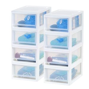 IRIS USA Stackable Storage Drawer, Plastic Drawer Organizer with Clear Doors for Pantry, Bedroom, Closet, Desk, Kitchen, Home and Office De-Clutter, Store Under-Sink, Shoes and Crafts – White, 8 Pack
