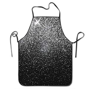 surwae Shiny Silver Glitter On Sparkly Black Pattern Creative Home Kitchen Apron for Women Men Unisex Apron Perfect for BBQ, Grill, Baking, Cooking, 20.5 x 28.3 Inch